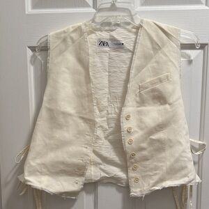 ZARA Cream Linen Button-Front Vest